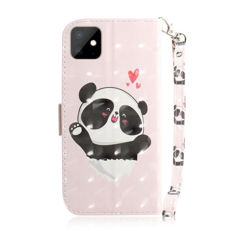 Peňaženkový Kryt iPhone 11 Panda Love With Lanyard