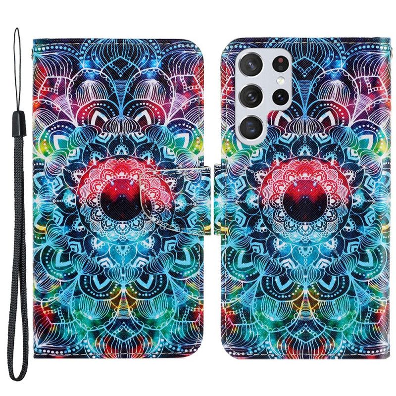 Kožené Puzdro Samsung Galaxy S22 Ultra 5G Okázalá Strappy Mandala