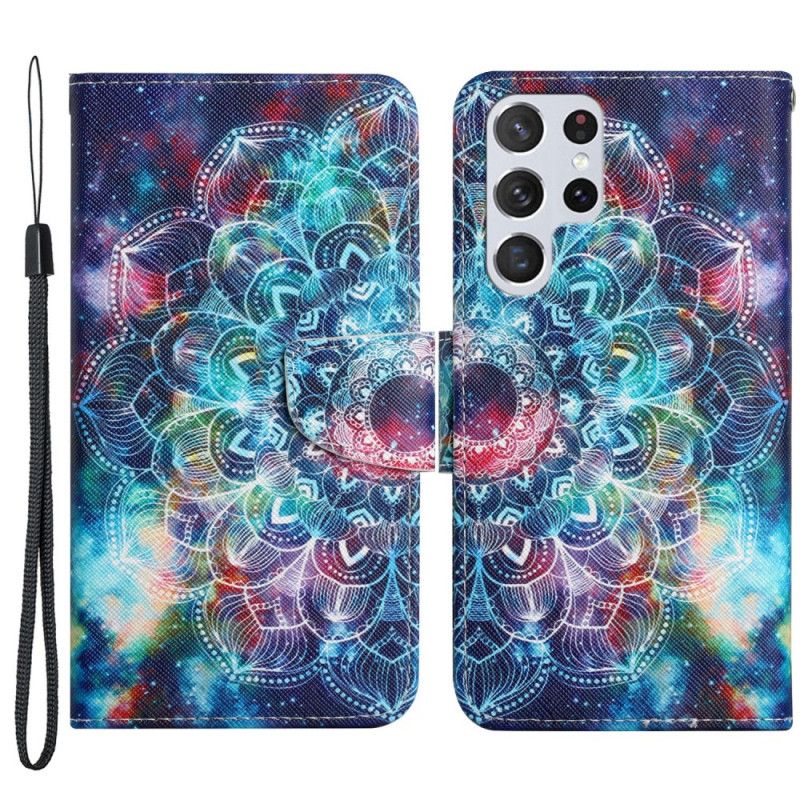 Kožené Puzdro Samsung Galaxy S22 Ultra 5G Okázalý Popruh Half Mandala