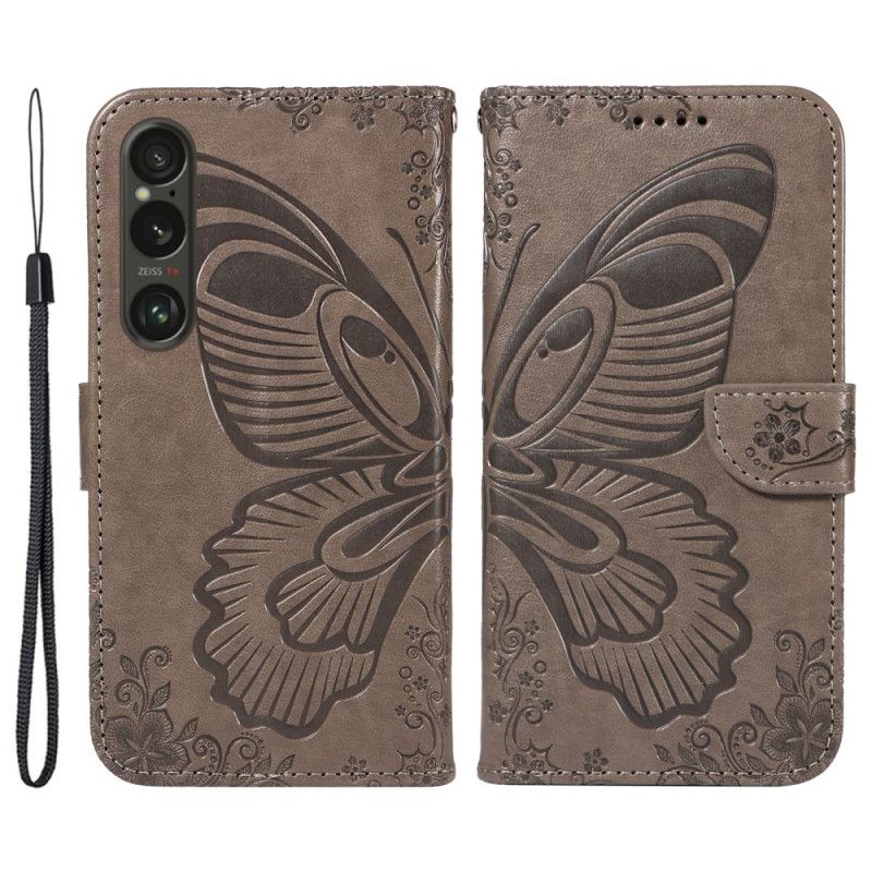 Kožené Puzdro Sony Xperia 1 Vi Butterfly Graphic Lanyard