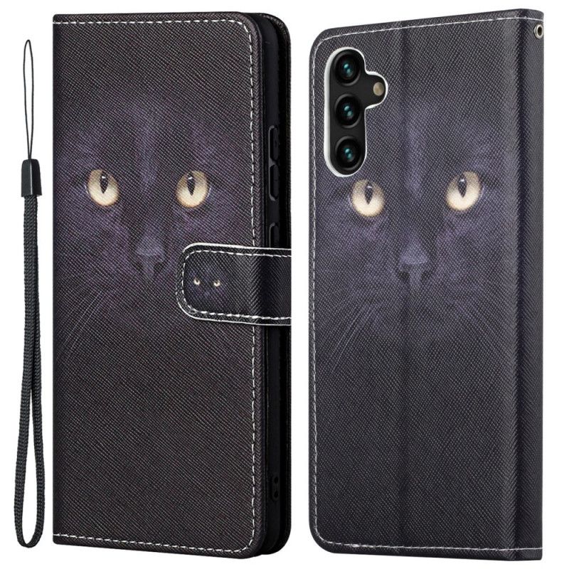 Kožené Puzdro Samsung Galaxy A13 5G / A04s Strappy Black Cat Eyes