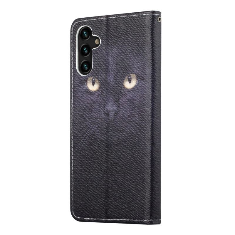 Kožené Puzdro Samsung Galaxy A13 5G / A04s Strappy Black Cat Eyes