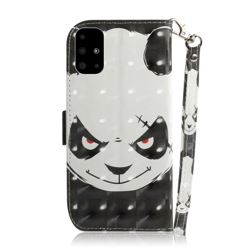 Kožené Puzdro Samsung Galaxy A51 Angry Panda With Lanyard