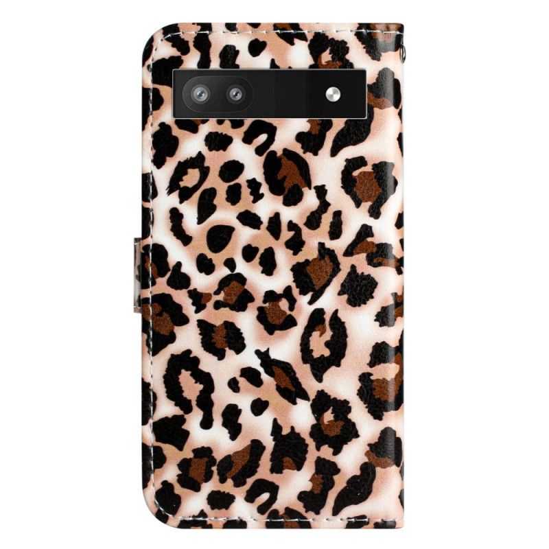 Flipové Puzdro Google Pixel 7A Potlač Leoparda Na Remienku