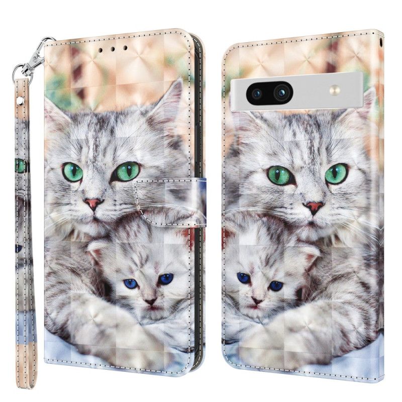 Kožené Puzdro Google Pixel 7A Rodina Strappy Cat